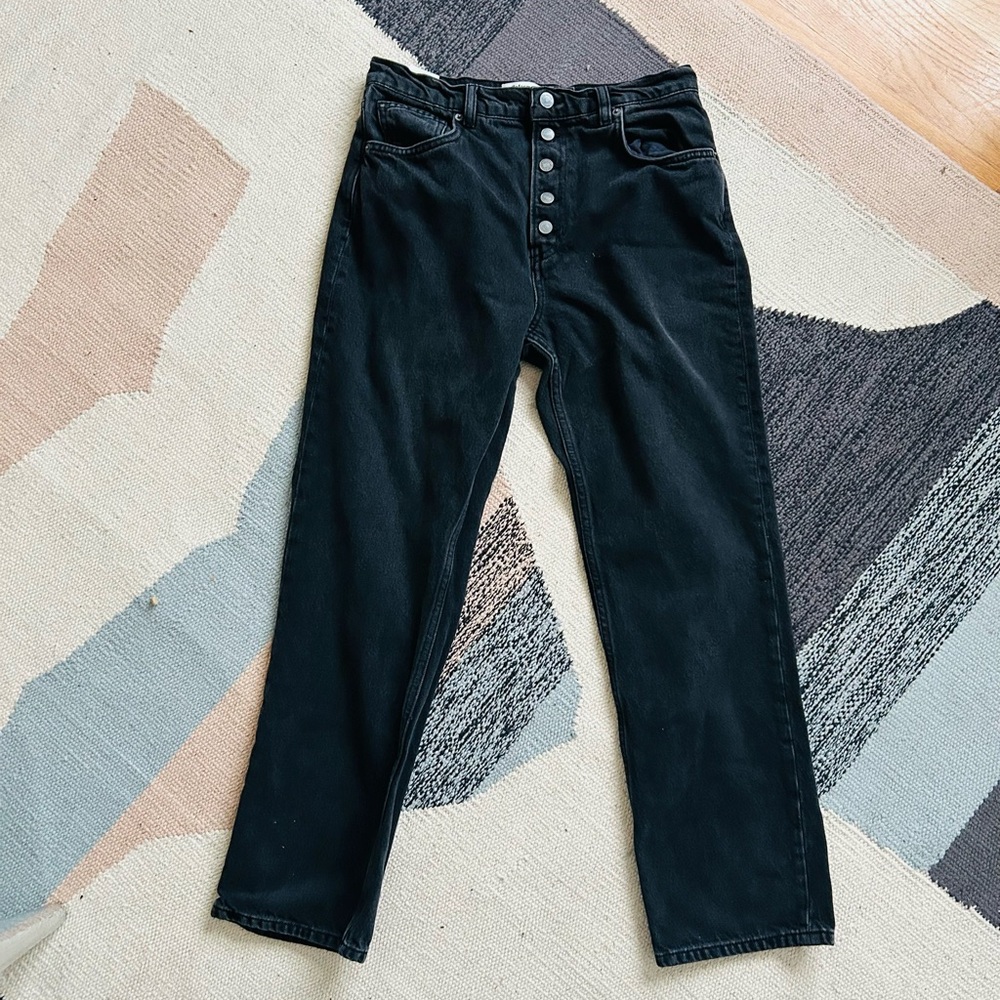 Reformation Cynthia High rise straight button fly black jeans